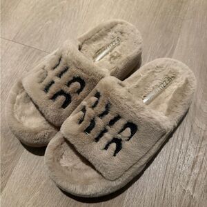 Miu Miu Beige and Black Furry Slippers